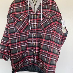 Red and Black Plaid Hooded Jacket